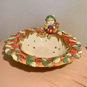 Fitz and Floyd Snow Guys Small Ceramic Holiday Serving Bowl